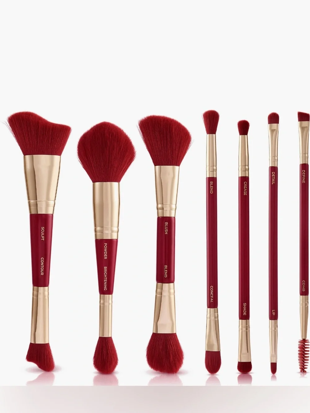 Spectrum Very Cherry Red 10-Piece Makeup Brush, Sponge & Puff Set